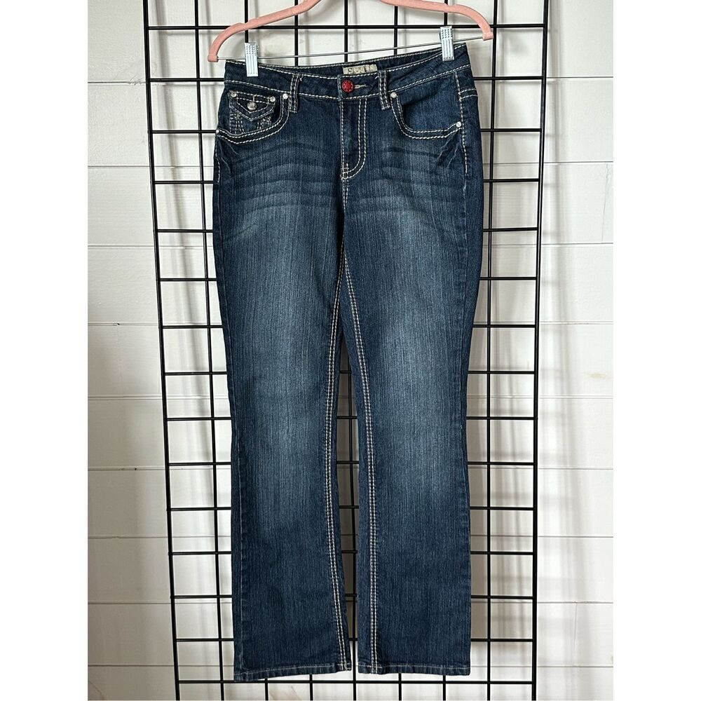 Vintage Earl Jean Denim Low Rise Boot Cut Y2K Rhinestone Stitching sz 4